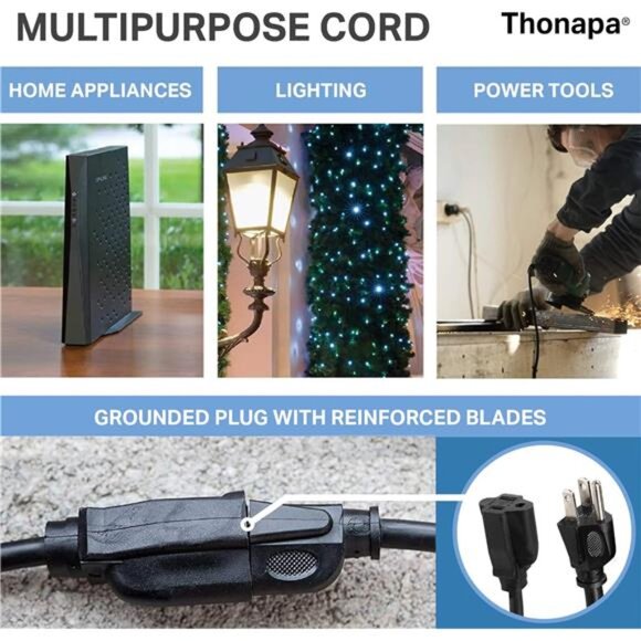 13 Amp Outdoor Extension Cord 6 ft,2 Pack, 16/3 SJTW 6 Foot Black Extension Cord - Picture 6 of 7